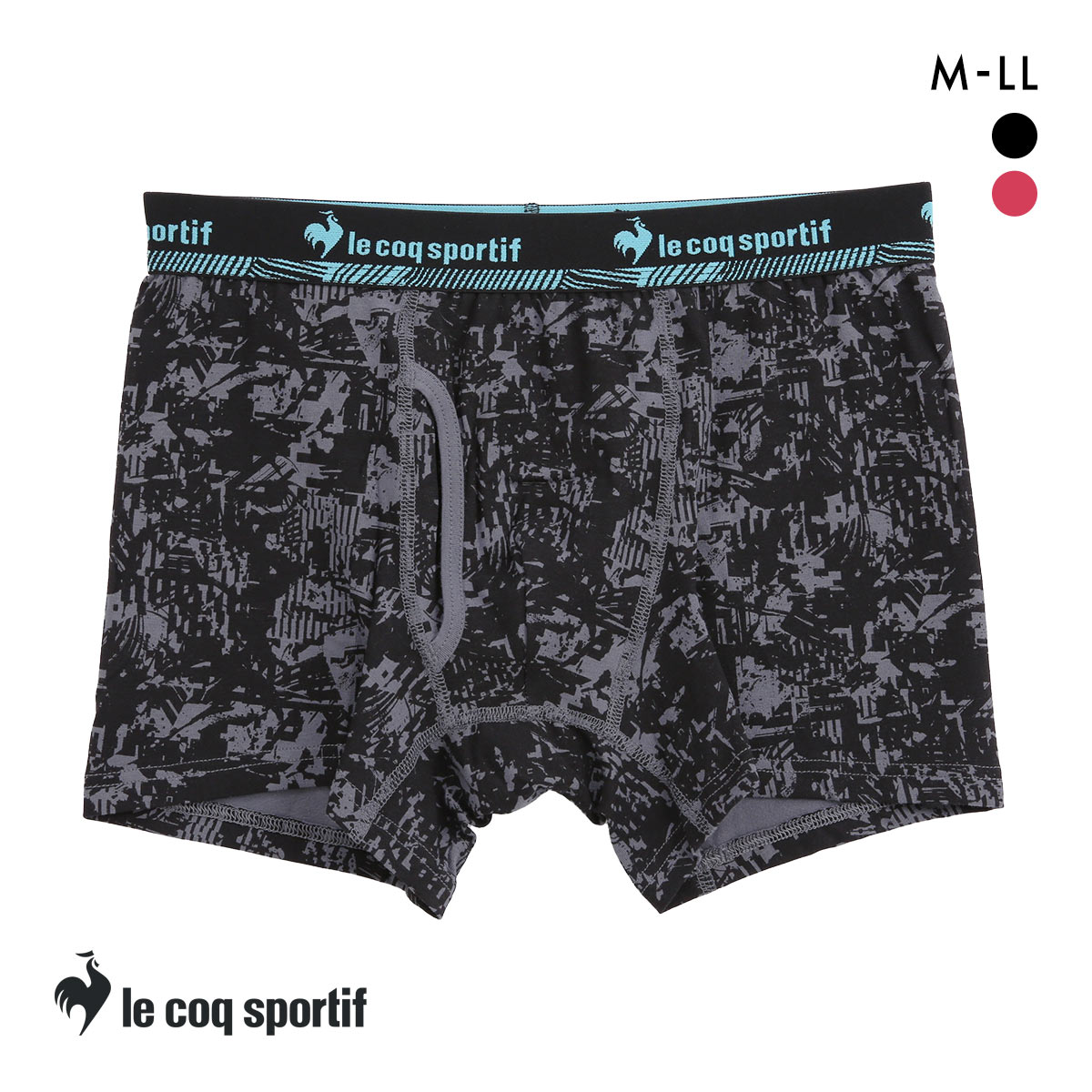 ルコックスポルティフ インク柄 ボクサーパンツ メンズ 前あき le coq sportif(BK-ブラック-M)