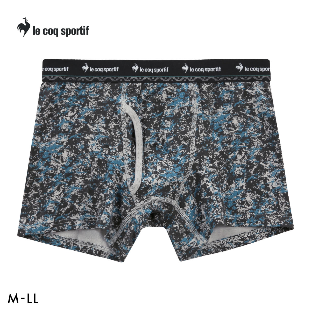 ルコックスポルティフ ペイント柄 ボクサーパンツ メンズ 前あき le coq sportif 綿混(BK-ブラック-M)