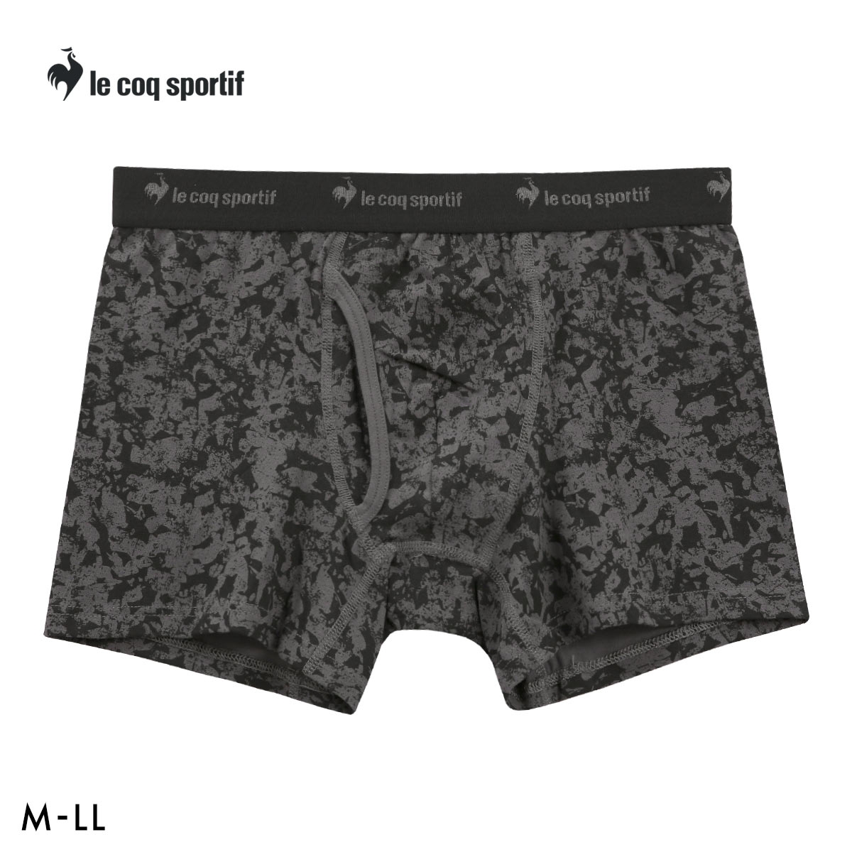 ルコックスポルティフ グランジ柄 ボクサーパンツ メンズ 前あき le coq sportif 綿混(BK-ブラック-M)