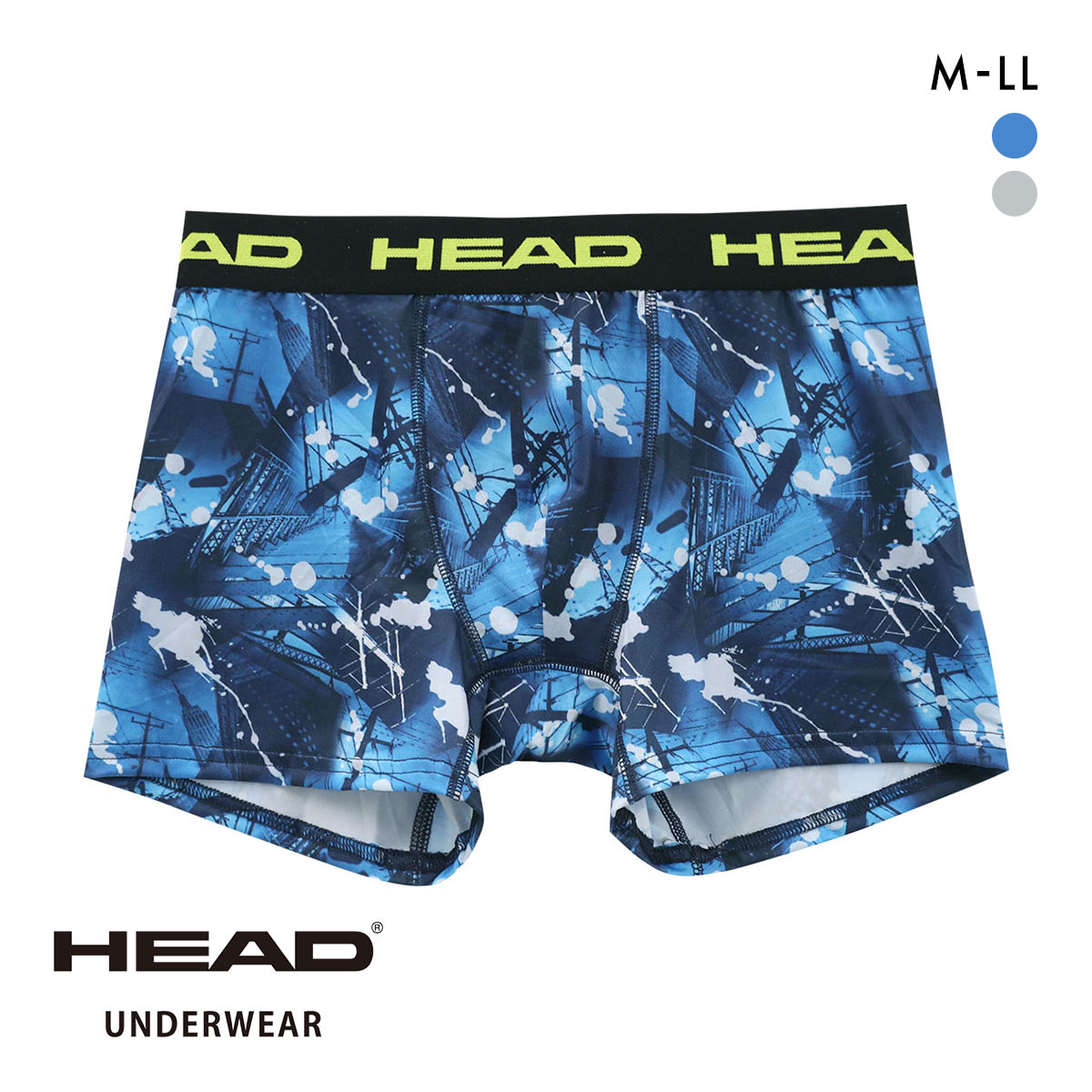 ヘッド ネガ柄 ボクサーパンツ メンズ 前とじ 超軽量 ボクサーブリーフ HEAD(BU-ブルー-M)