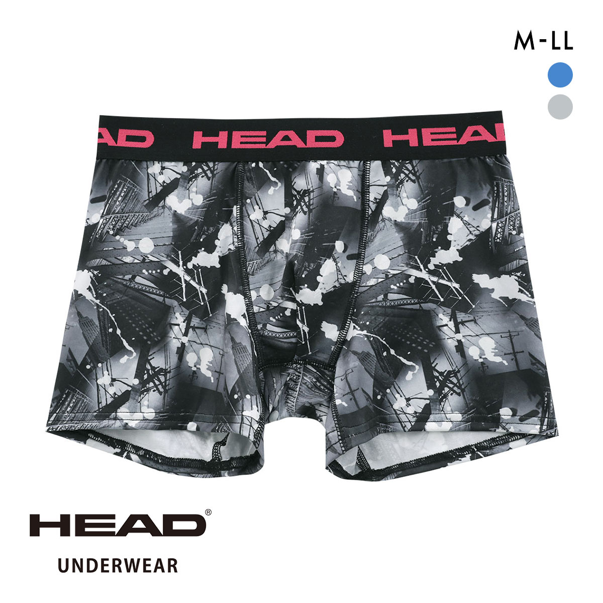 ヘッド ネガ柄 ボクサーパンツ メンズ 前とじ 超軽量 ボクサーブリーフ HEAD(GY-グレー-M)