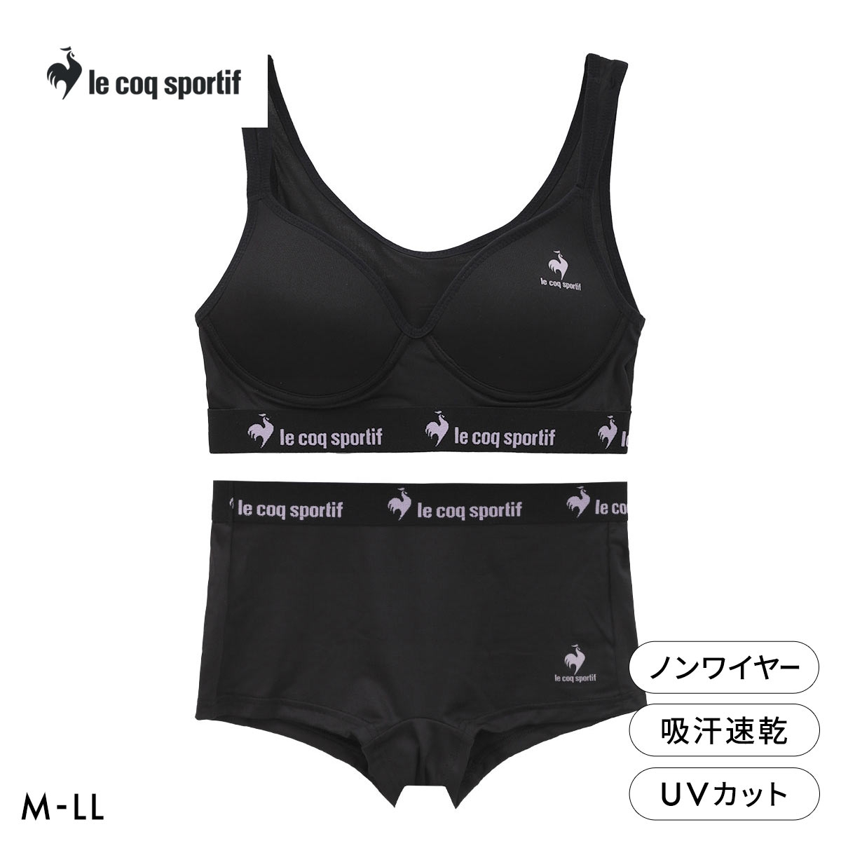 ルコックスポルティフ le coq sportif ハーフトップ＆ショーツセット レディース 上下セット ブラショーツセット ノンワイヤー(BK-ブラック-M)