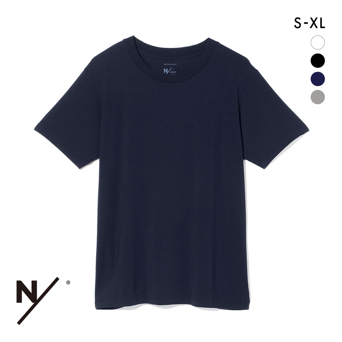 ニュートラルワークス NEUTRALWORKS. エヌスキン NSKIN  BASIC LIGHT SHORT SLEEVE CREW 半袖 クルーネック Tシャツ インナー MXP 消臭 メンズ(NV-ネイビー-S)