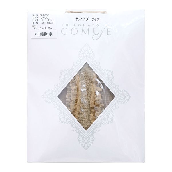 コミューズ COMUSE 風が通るストッキング レース付き サスペンダーストッキング パンティ部レス パンスト