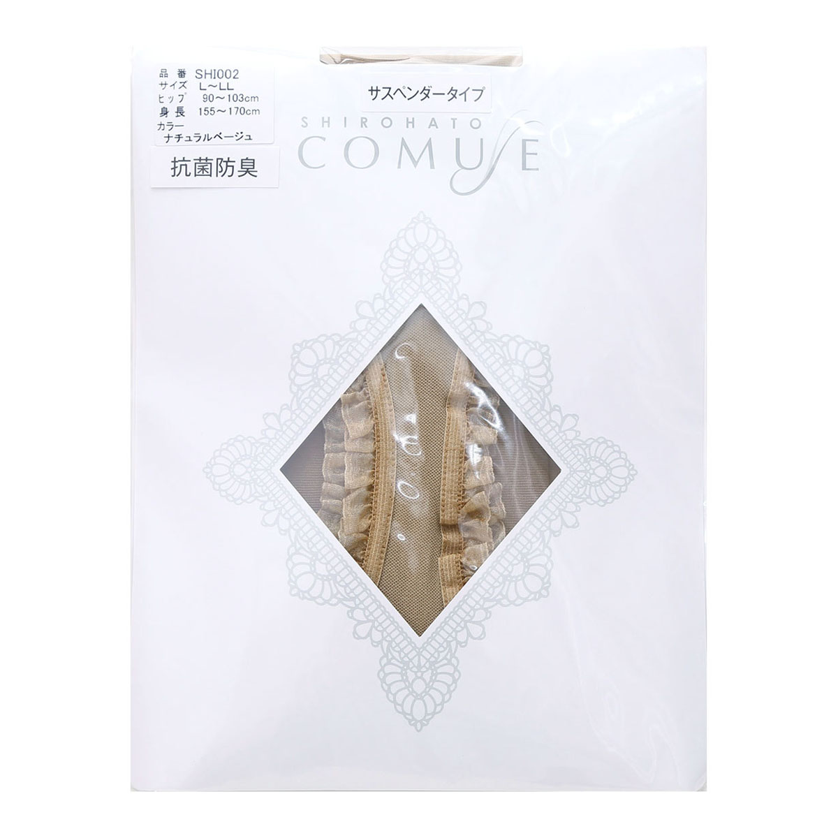 コミューズ COMUSE 風が通るストッキング レース付き サスペンダーストッキング パンティ部レス パンスト(BE2-ベージュ2-S-M)