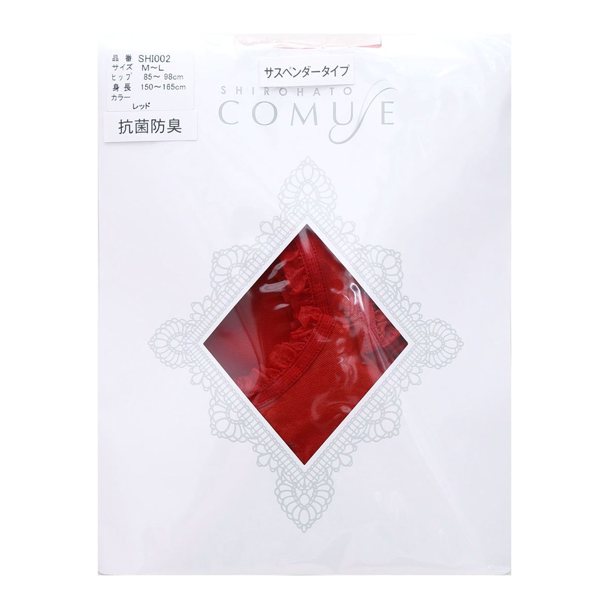 コミューズ COMUSE 風が通るストッキング レース付き サスペンダーストッキング パンティ部レス パンスト(RE-レッド-S-M)
