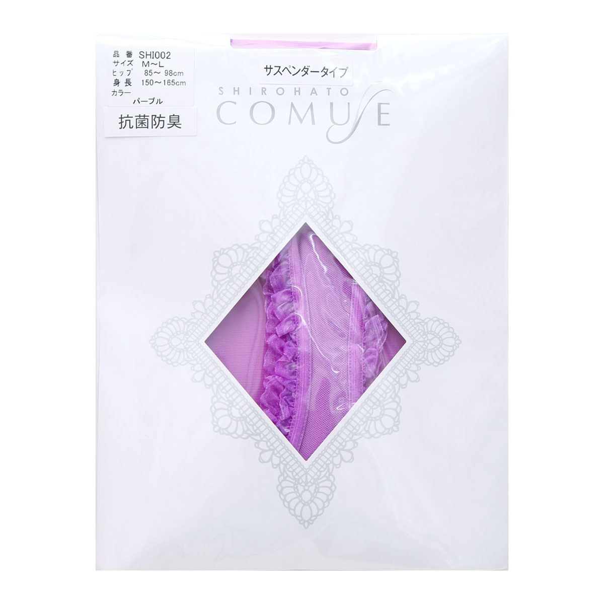 コミューズ COMUSE 風が通るストッキング レース付き サスペンダーストッキング パンティ部レス パンスト(PU-パープル-S-M)