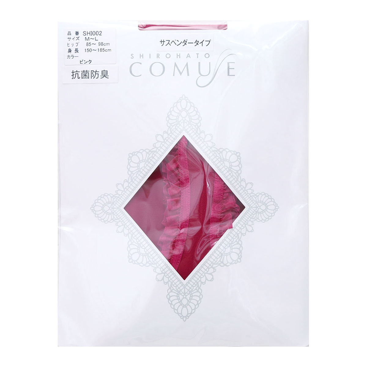コミューズ COMUSE 風が通るストッキング レース付き サスペンダーストッキング パンティ部レス パンスト(PI-ピンク-S-M)