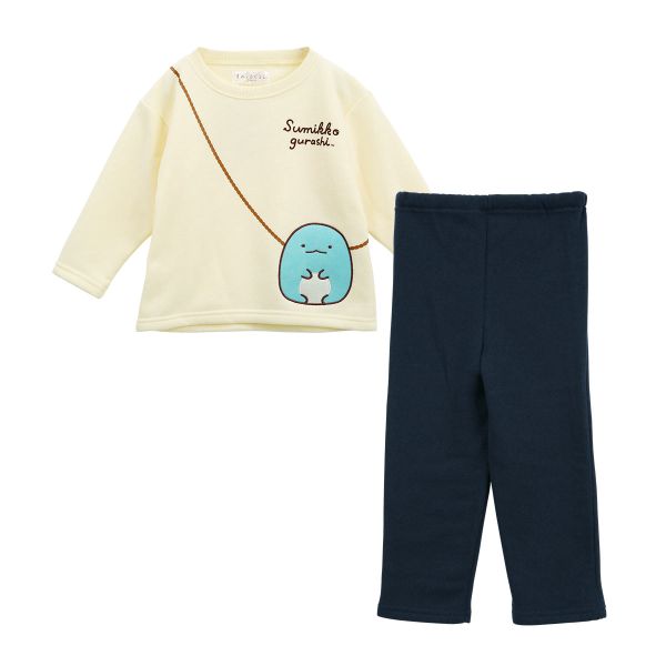 すみっコぐらし キッズ ルームウェア パジャマ ポシェット風 裏起毛 上下セット 長袖  ロングパンツ ジュニア