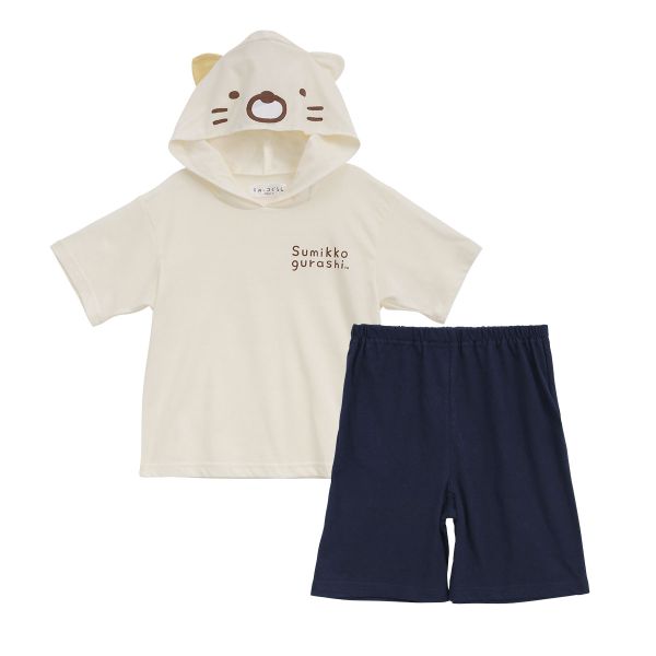すみっコぐらし なりきり 半袖 ハーフパンツ フード付き ルームウェア パジャマ 上下セット ジュニア キッズ しろくま ねこ 110 140