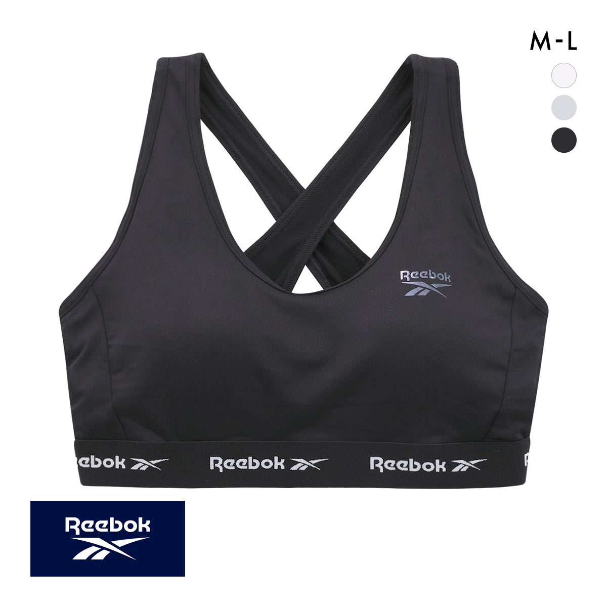 リーボック レディース グリッターロゴ バッククロス ハーフトップ ノンワイヤー スポーツブラ レディース 吸汗速乾 M L Reebok LADYS(BK-ブラック-M)