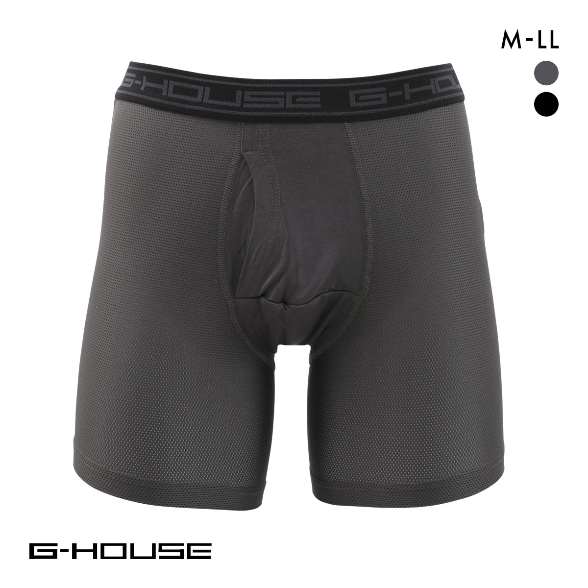 ジーハウス 技男 メッシュでCOOL 3分丈 ボクサーパンツ メンズ 前開き メッシュ 涼しい 大きいサイズ G-HOUSE(CGY-チャコールグレー-M)