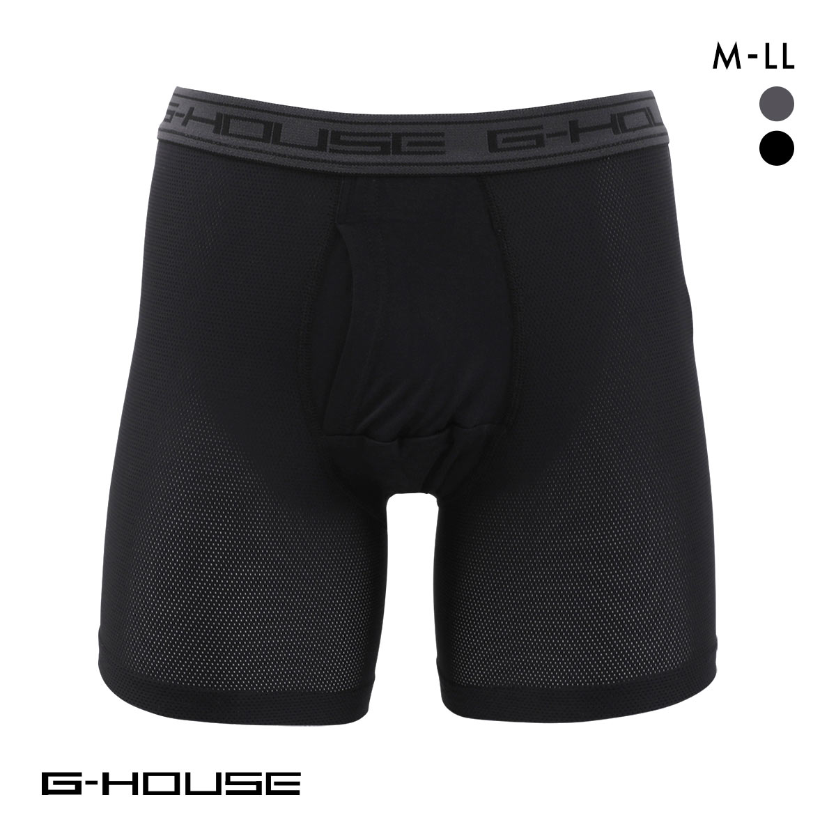 ジーハウス 技男 メッシュでCOOL 3分丈 ボクサーパンツ メンズ 前開き メッシュ 涼しい 大きいサイズ G-HOUSE(BK-ブラック-M)