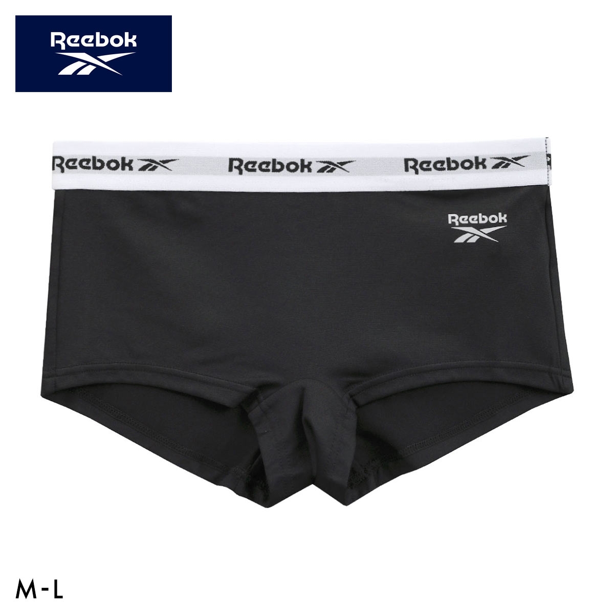 リーボック レディース ロゴテープ ボクサーショーツ ボーイレングス スポーツショーツ DRY UPF50+ ML Reebok LADYS(BK-ブラック-M)