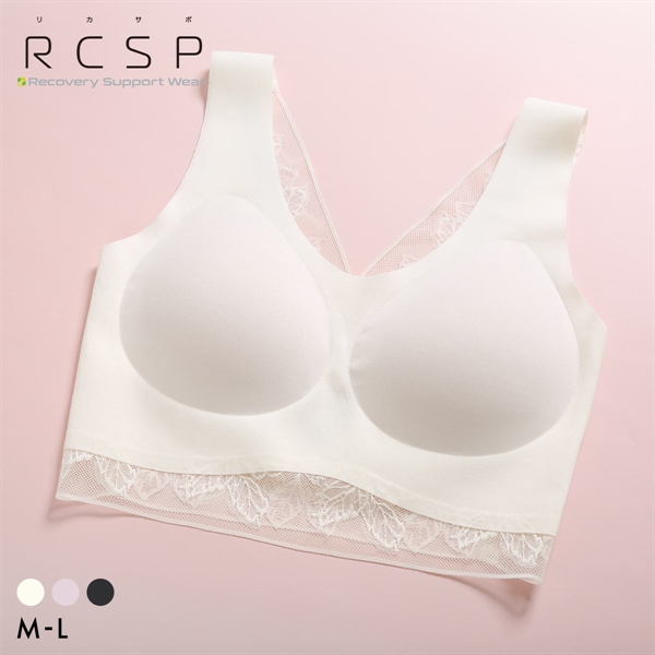 RCSP リカサポ 血行促進 レディース ハーフトップ レース ノンワイヤー ブラジャー シームレス ML 婦人 LADIES