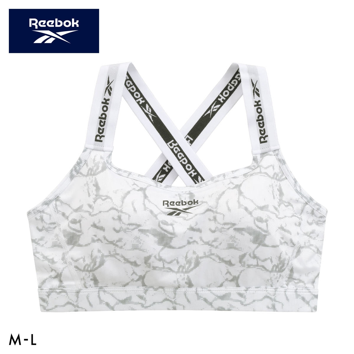 リーボック レディース 肩ゴム ロゴゴム ハーフトップ ノンワイヤー スポーツブラ レディース DRY UPF50+ バッククロス ML Reebok LADYS(OW-オフホワイト-M)