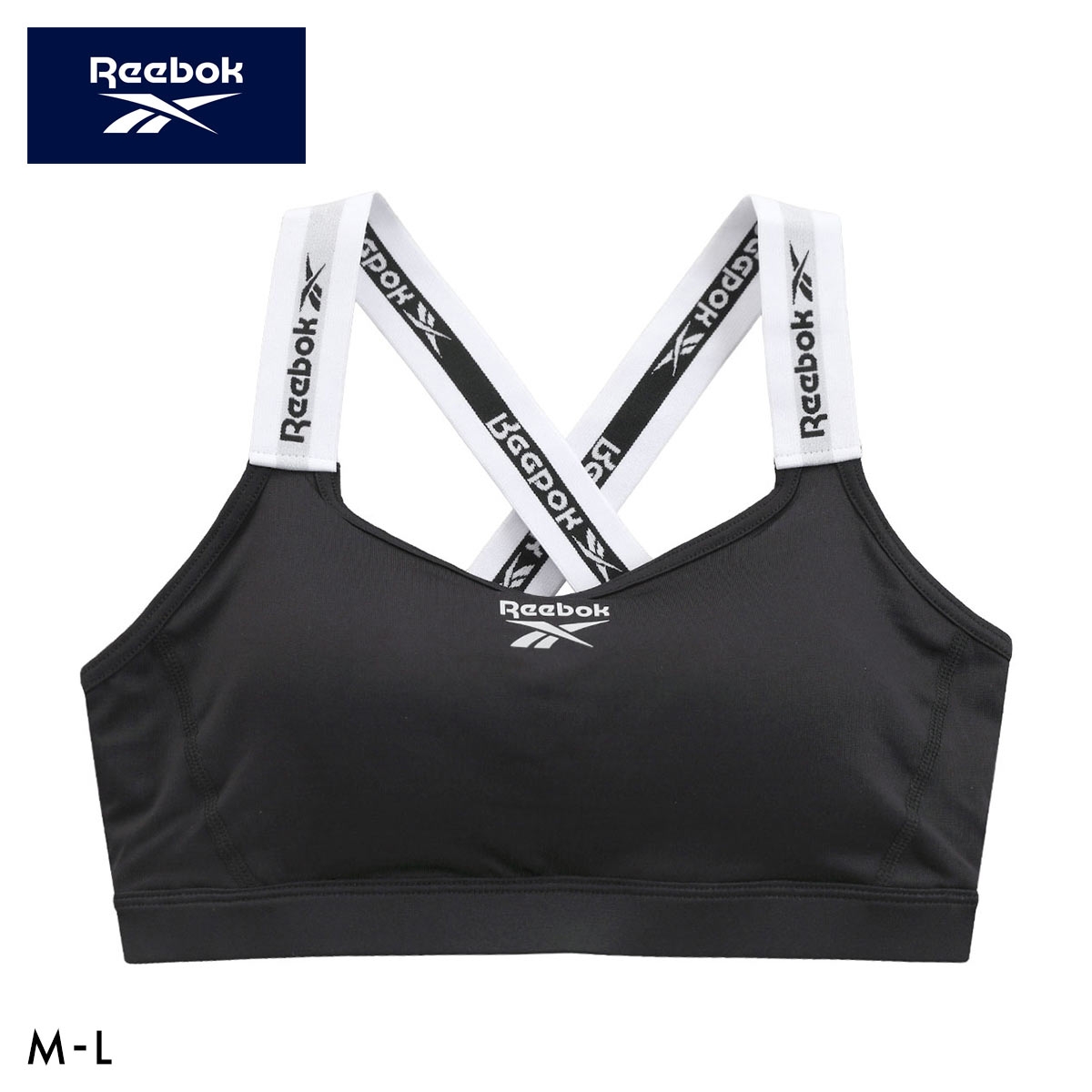リーボック レディース 肩ゴム ロゴゴム ハーフトップ ノンワイヤー スポーツブラ レディース DRY UPF50+ バッククロス ML Reebok LADYS(BK-ブラック-M)