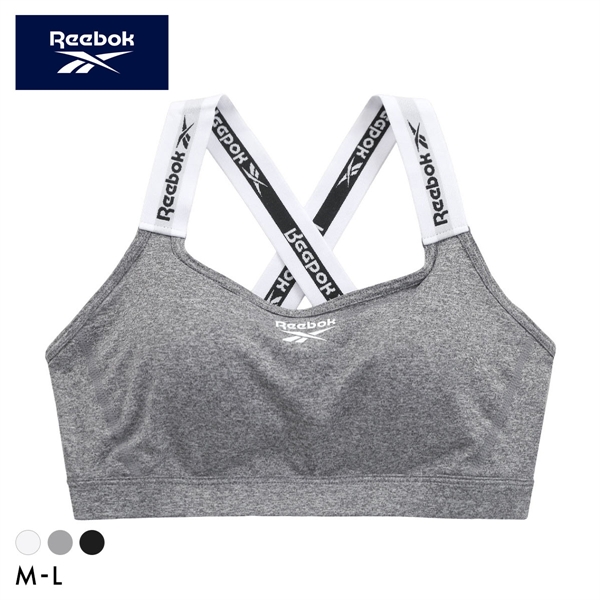 リーボック レディース 肩ゴム ロゴゴム ハーフトップ ノンワイヤー スポーツブラ レディース DRY UPF50+ バッククロス ML Reebok LADYS