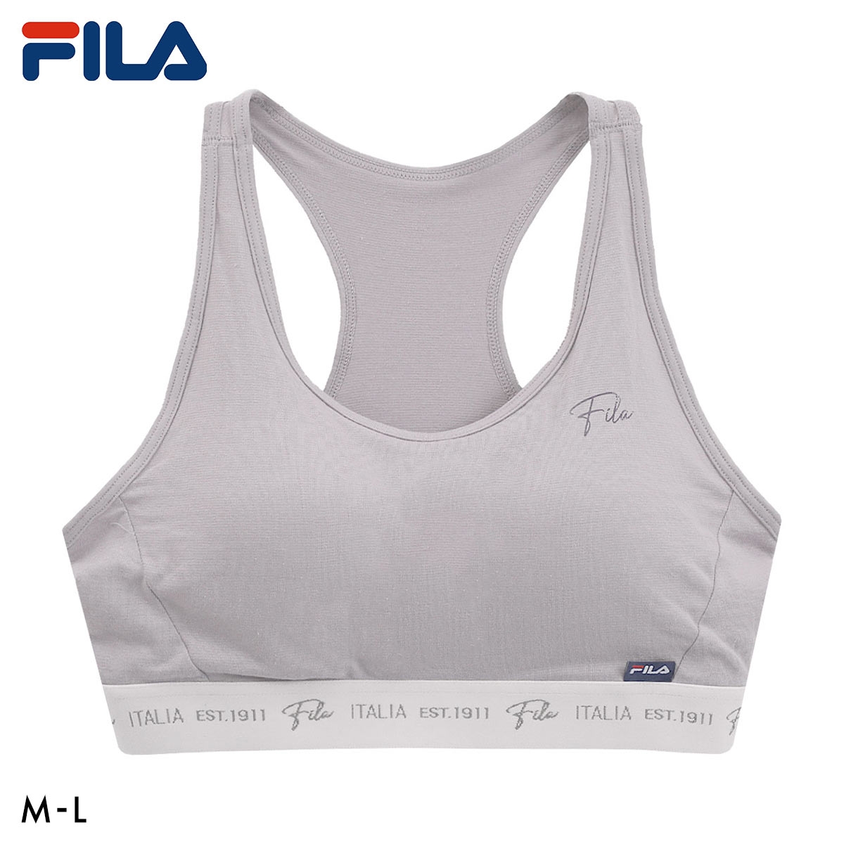 フィラ FILA レディース ハーフトップ ワンポイント ロゴ ブラジャー スポーツブラ カップ付き ノンワイヤー ワイヤレスブラ 吸水速乾 ML(GY-グレー-M)