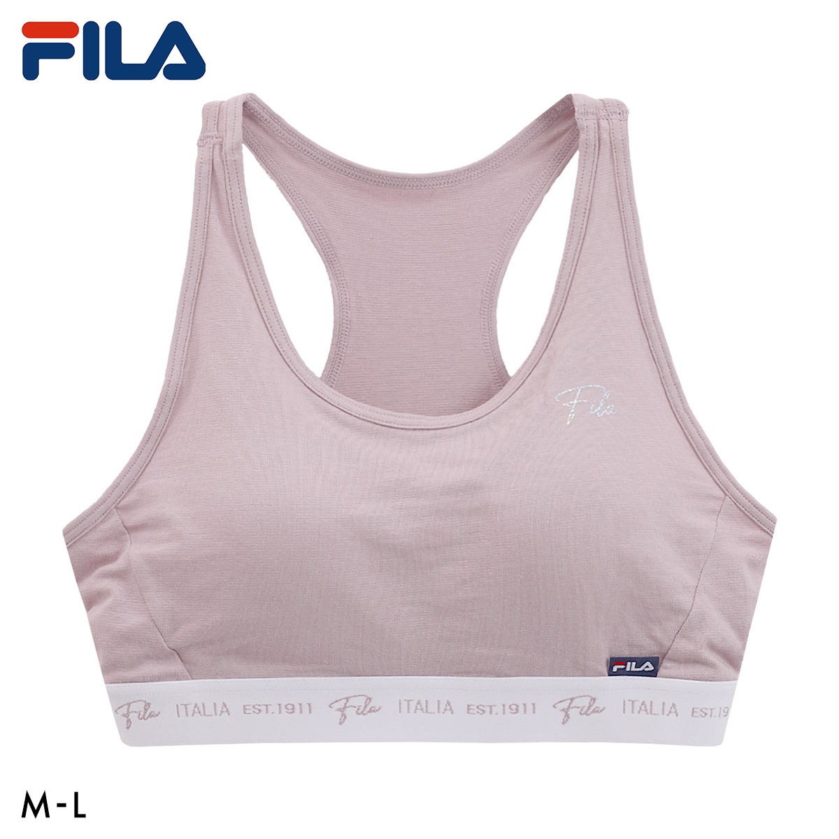 フィラ FILA レディース ハーフトップ ワンポイント ロゴ ブラジャー スポーツブラ カップ付き ノンワイヤー ワイヤレスブラ 吸水速乾 ML(PS-スモークピンク-M)