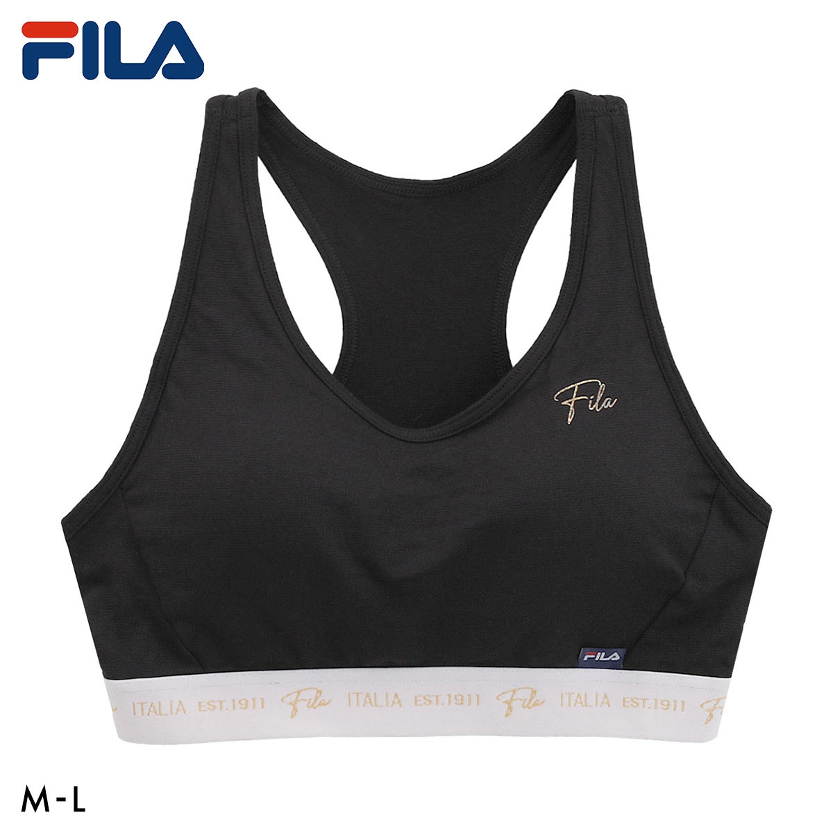 フィラ FILA レディース ハーフトップ ワンポイント ロゴ ブラジャー スポーツブラ カップ付き ノンワイヤー ワイヤレスブラ 吸水速乾 ML(BK-ブラック-M)