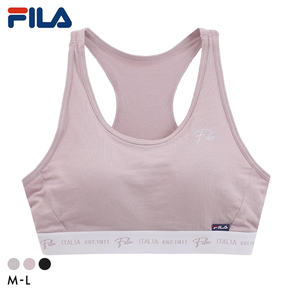 フィラ FILA レディース ハーフトップ ワンポイント ロゴ ブラジャー スポーツブラ カップ付き ノンワイヤー ワイヤレスブラ 吸水速乾 ML