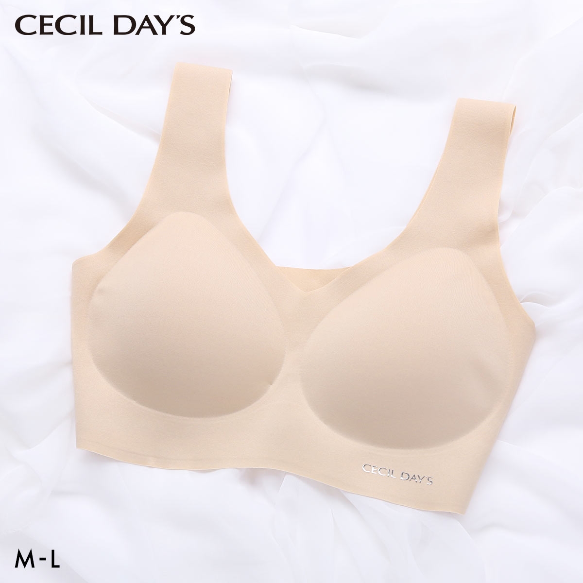 セシルデイズ CECILE DAYS レディース ハーフトップ Vネック ブラジャー スポーツブラ インナー ノンワイヤー フリーカット ML 婦人(BE-ベージュ-M)