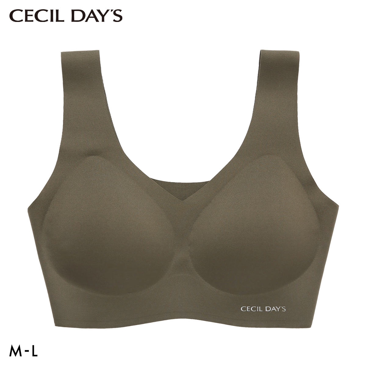 セシルデイズ CECILE DAYS レディース ハーフトップ Vネック ブラジャー スポーツブラ インナー ノンワイヤー フリーカット ML 婦人(KH-カーキ-M)
