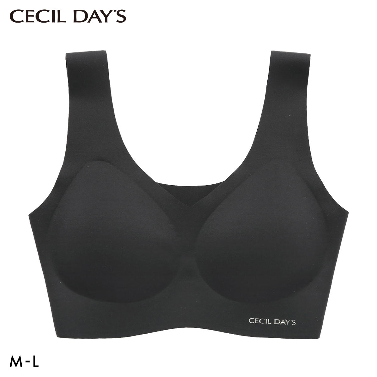 セシルデイズ CECILE DAYS レディース ハーフトップ Vネック ブラジャー スポーツブラ インナー ノンワイヤー フリーカット ML 婦人(BK-ブラック-M)