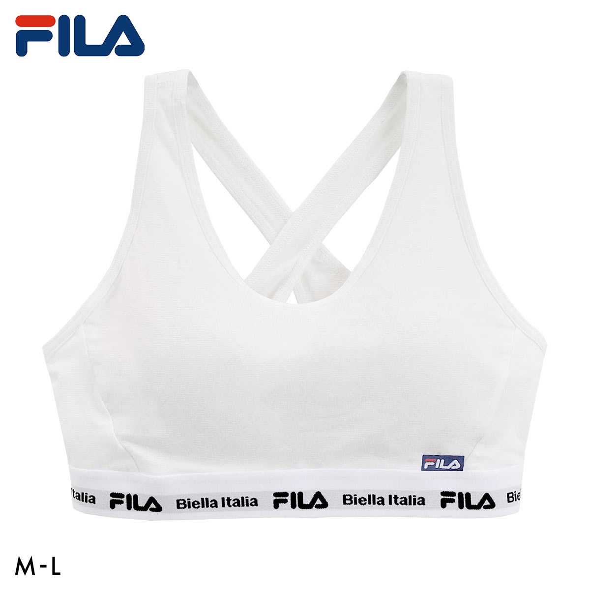 フィラ FILA レディース ハーフトップ バッククロス ブラジャー スポーツブラ カップ付き ノンワイヤー ワイヤレスブラ 吸水速乾 ML(OW-オフホワイト-M)