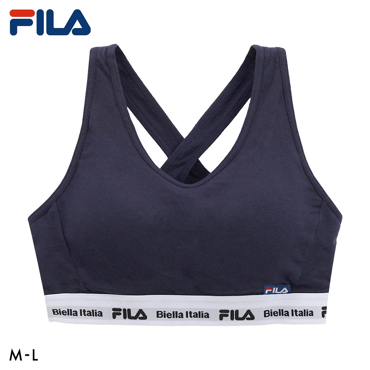 フィラ FILA レディース ハーフトップ バッククロス ブラジャー スポーツブラ カップ付き ノンワイヤー ワイヤレスブラ 吸水速乾 ML(NV-ネイビー-M)