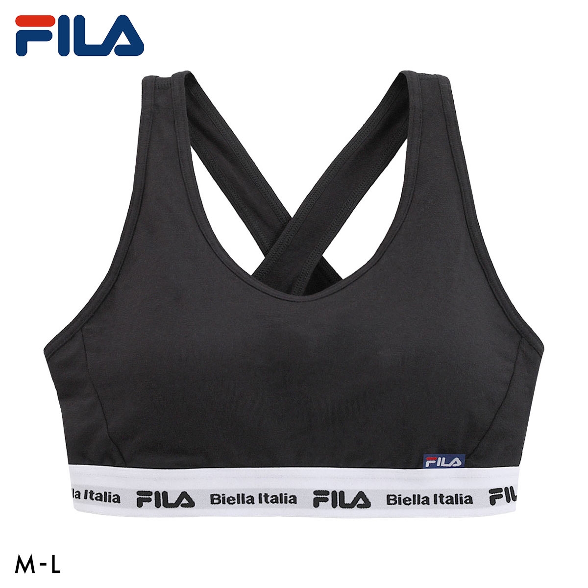 フィラ FILA レディース ハーフトップ バッククロス ブラジャー スポーツブラ カップ付き ノンワイヤー ワイヤレスブラ 吸水速乾 ML(BK-ブラック-M)