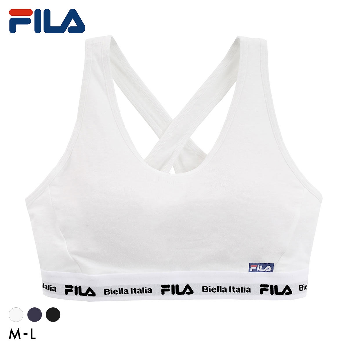 フィラ FILA レディース ハーフトップ バッククロス ブラジャー スポーツブラ カップ付き ノンワイヤー ワイヤレスブラ 吸水速乾 ML