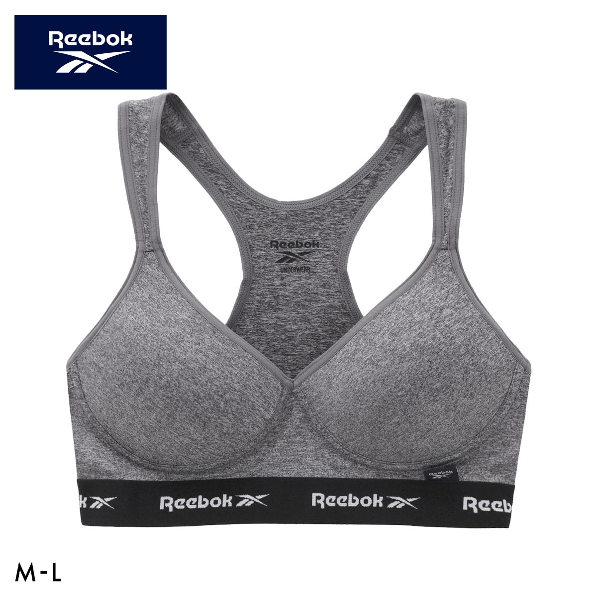 リーボック モールドブラ ハーフトップ ノンワイヤー スポーツブラ ドライ UVカット UPF50＋ M L レディース インナー 下着 Reebok(HCG-杢チャコール-M)