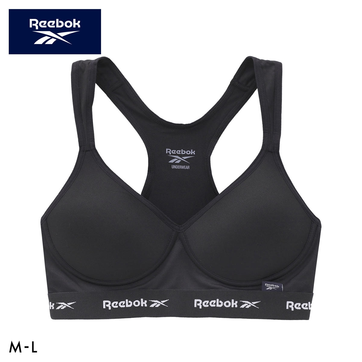 リーボック モールドブラ ハーフトップ ノンワイヤー スポーツブラ ドライ UVカット UPF50＋ M L レディース インナー 下着 Reebok(BK-ブラック-M)