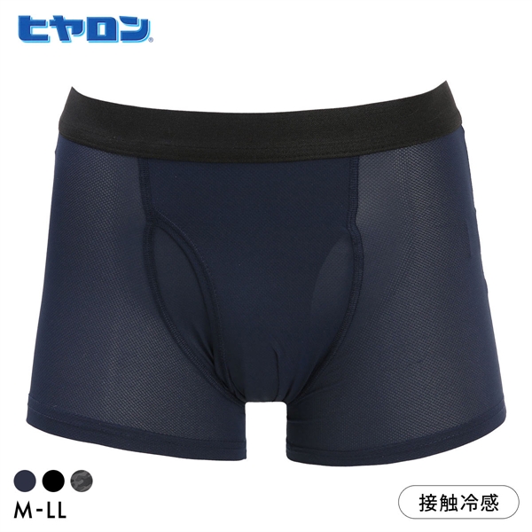 ヒヤロン メンズ ボクサーパンツ ひんやり 接触冷感 メッシュ 前開き プリント 夏 インナー 下着 M L LL 大きいサイズ