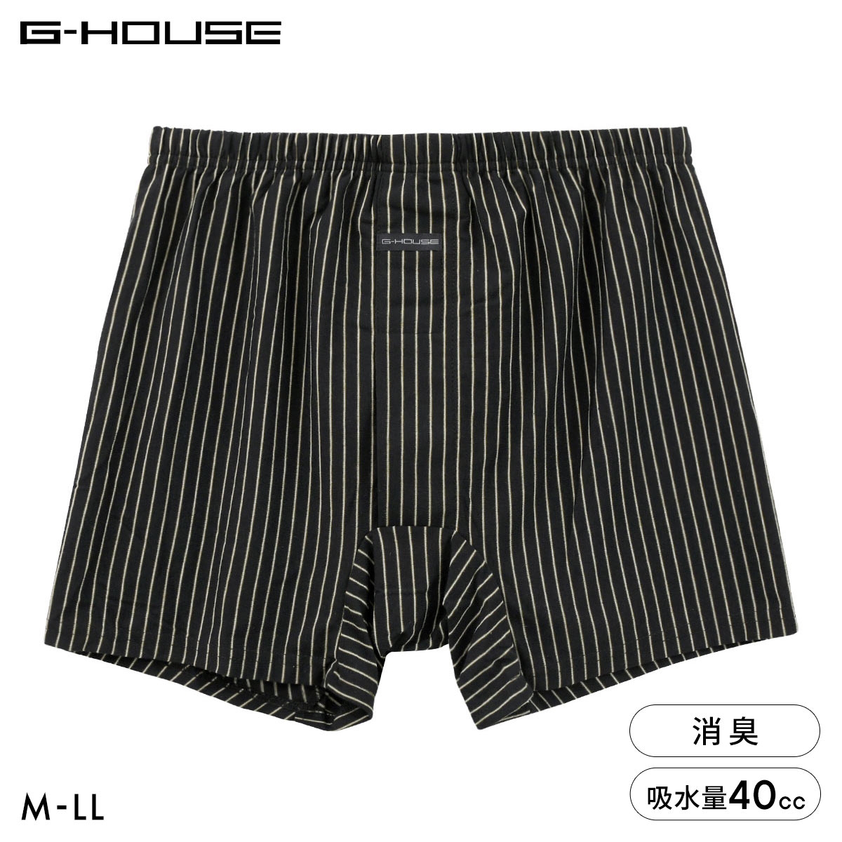 G-HOUSE 男の安心 防水サポーター付き ニットトランクス メンズ 約40cc 尿漏れ 吸水 M L LL 大きいサイズ インナー 下着 消臭(BK-ブラック-M)