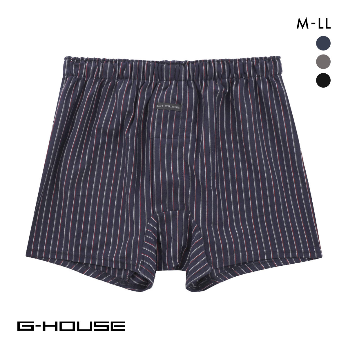 ジーハウス ハンモックサポーター ニット トランクス ストライプ 天竺 メンズ 前開き M L LL G-HOUSE(NV-ネイビー-M)