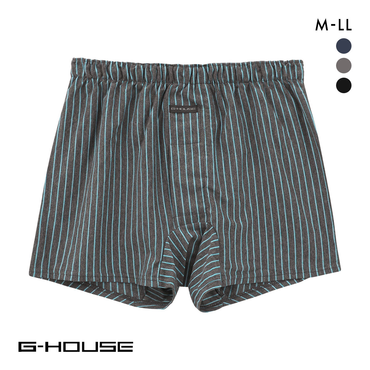 ジーハウス ハンモックサポーター ニット トランクス ストライプ 天竺 メンズ 前開き M L LL G-HOUSE(GY-グレー-M)