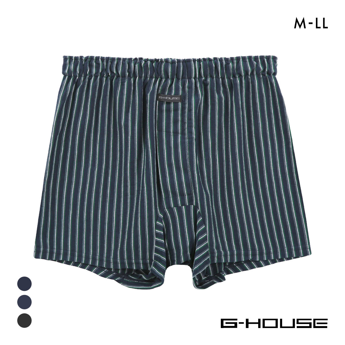 ジーハウス ハンモックサポーター ニット トランクス ストライプ 天竺 メンズ 前開き M L LL G-HOUSE(NV-ネイビー-M)