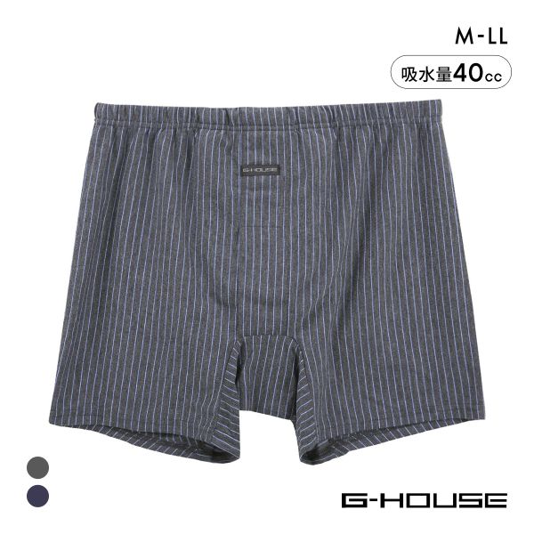 ジーハウス 男の安心 ニット トランクス ストライプ 尿漏れ 約40cc 吸水 メンズ 前開き M L LL 大きいサイズ G-HOUSE
