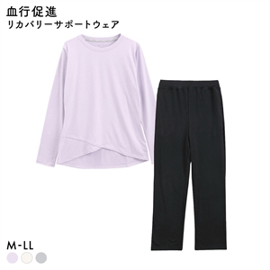 リカバリーサポートウェア 血行促進 レディース 360°ストレッチ 裾クロス ルームウェア パジャマ 上下セット 婦人 LADIES