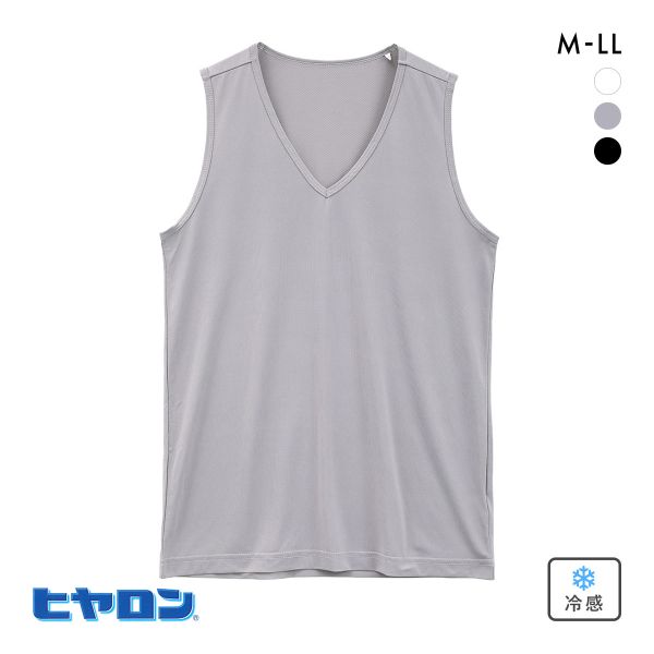 ヒアロン メンズ タンクトップ Vネック 接触冷感 メッシュ シャツ インナー M L LL スリーブレス 接触冷感 大きいサイズ