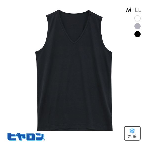 ヒアロン メンズ タンクトップ Vネック 接触冷感 メッシュ シャツ インナー M L LL スリーブレス 接触冷感 大きいサイズ
