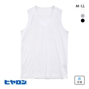 ヒアロン メンズ タンクトップ Vネック 接触冷感 メッシュ シャツ インナー M L LL スリーブレス 接触冷感 大きいサイズ