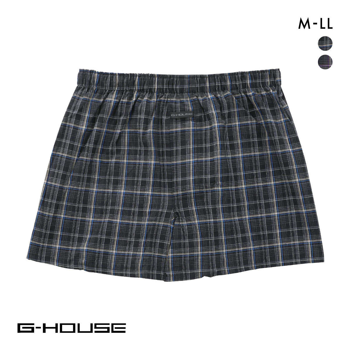 ジーハウス ハンモックサポーター 布帛 トランクス チェック柄 メンズ 前開き M L LL G-HOUSE(BU-ブルー-M)