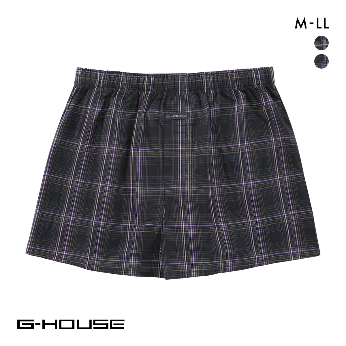 ジーハウス ハンモックサポーター 布帛 トランクス チェック柄 メンズ 前開き M L LL G-HOUSE(PU-パープル-M)