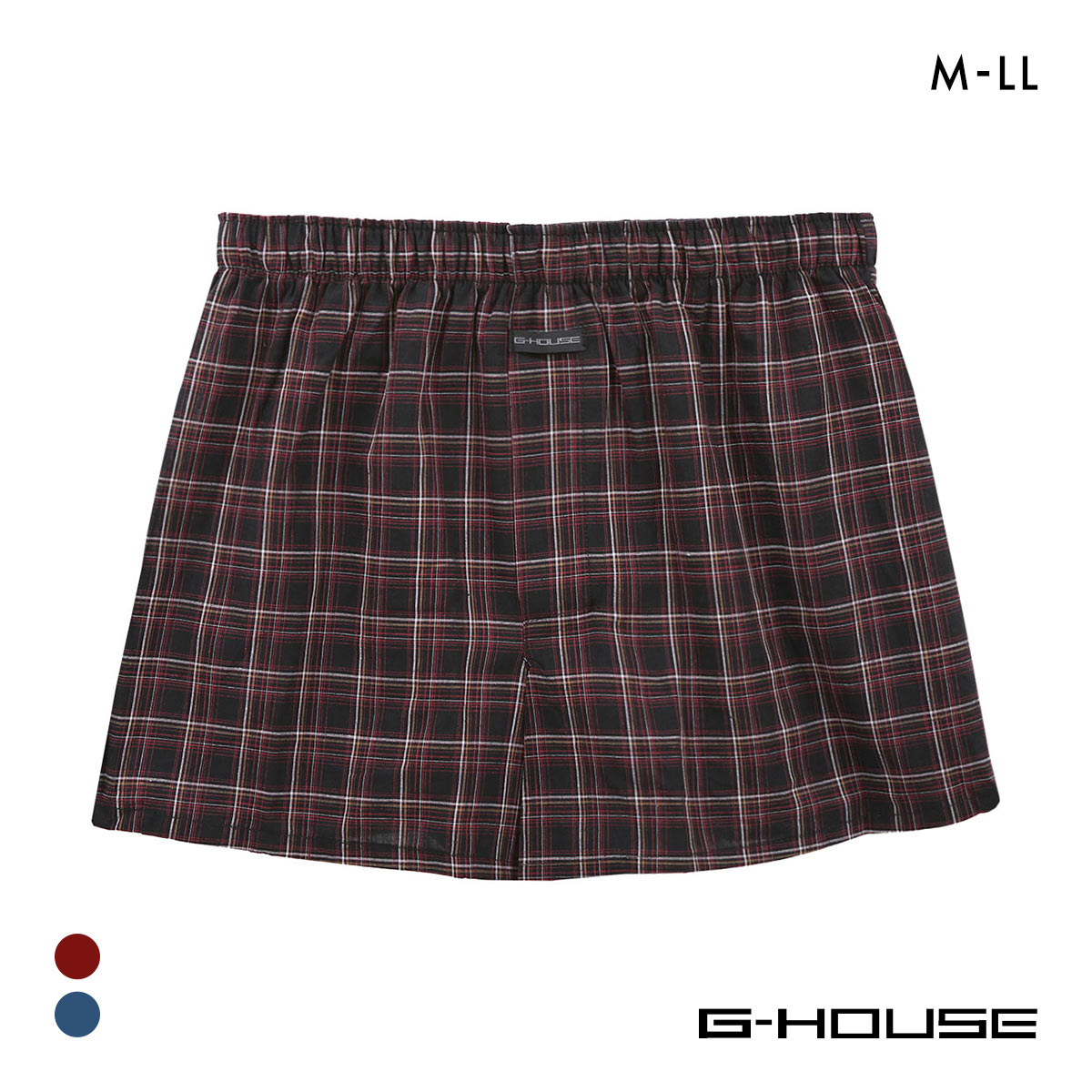 ジーハウス ハンモックサポーター 布帛 トランクス チェック柄 メンズ 前開き 大きいサイズ M L LL G-HOUSE(RE-レッド-M)