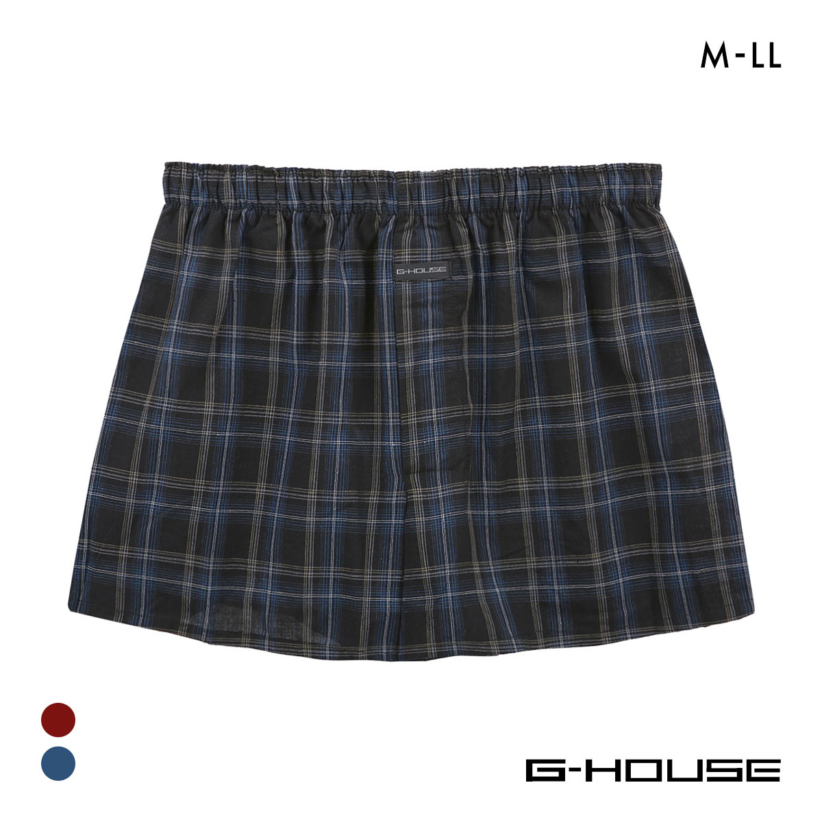 ジーハウス ハンモックサポーター 布帛 トランクス チェック柄 メンズ 前開き 大きいサイズ M L LL G-HOUSE(BU-ブルー-M)