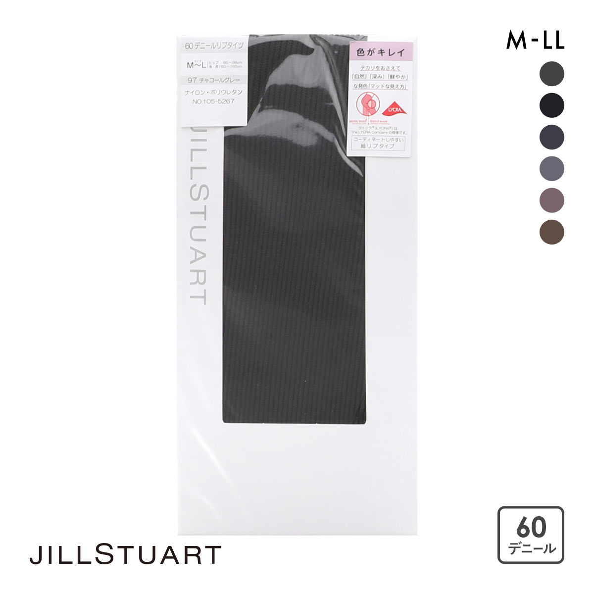 ジルスチュアート リブタイツ 60デニール M-L L-LL 日本製 細リブ レディース レッグウェア JILLSTUART(CGY-チャコールグレー-M-L)